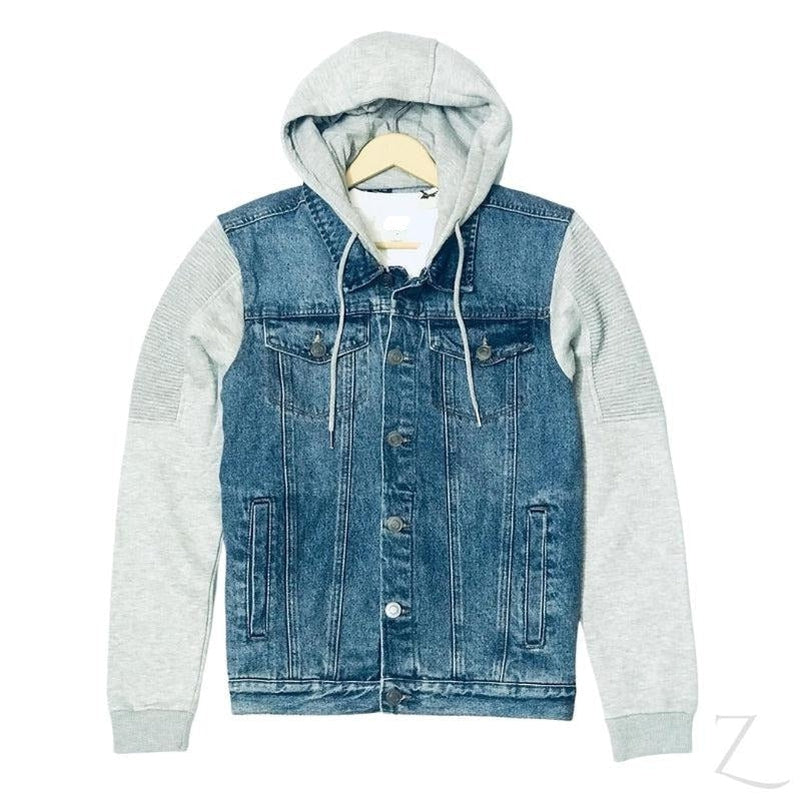 Men s Super Strong Hooded Denim Jacket Striped Sleeves Cope