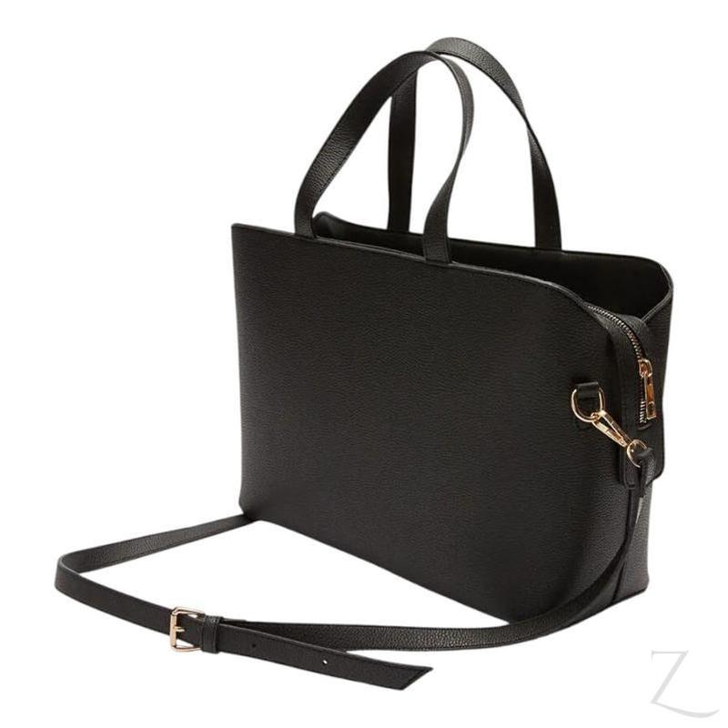 Buy-Ladies Faux Leather Crossbody Tote Bag | Adjustable Strap | "Kiki"-Black-Online-in South Africa-on Zalemart