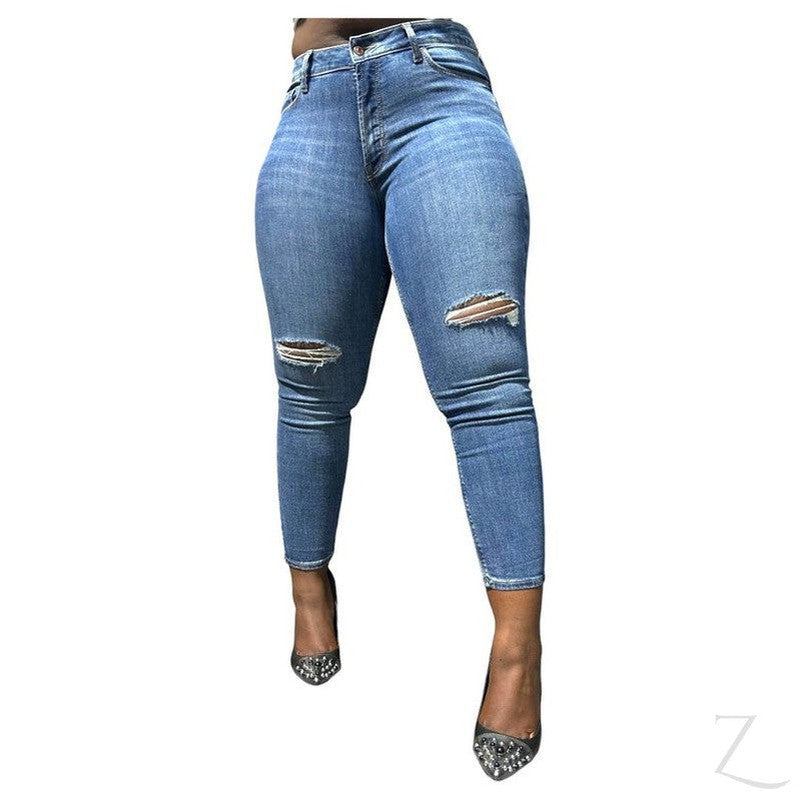 Buy-Ladies High Rise Super Skinny Super Strong Stretchy Denim Jeans | Ripped | "Samina"-Blue-24-Regular-Online-in South Africa-on Zalemart