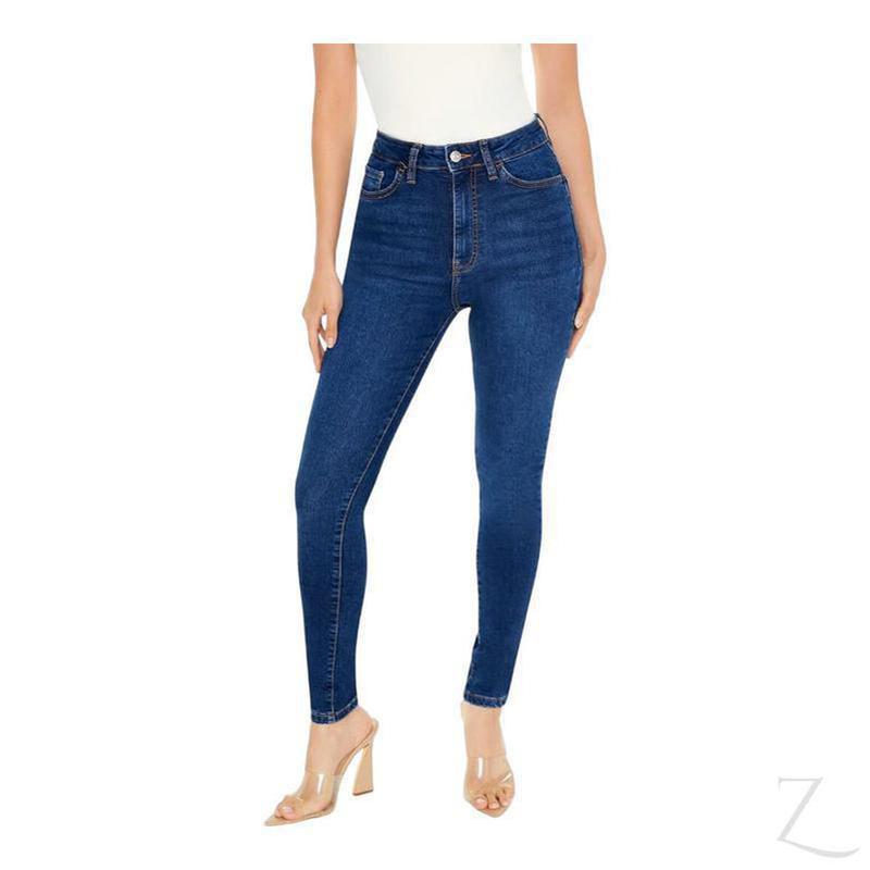 Buy-Ladies High Rise Super Stretchy Super Skinny Strong Denim Jeans | Plain | "Fele"-Dark Blue-30-Online-in South Africa-on Zalemart