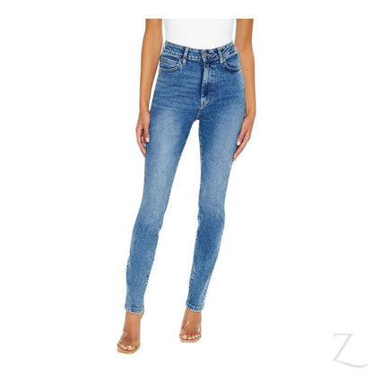 Buy-Ladies High Rise Super Stretchy Super Skinny Strong Denim Jeans | Plain | "Fele"-Mid Blue-30-Online-in South Africa-on Zalemart