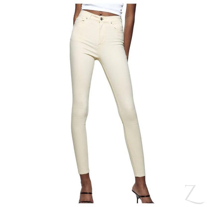 Buy-Ladies High Rise Super Stretchy Super Skinny Strong Denim Jeans | Plain | "Zia"-Cream White-28-Online-in South Africa-on Zalemart