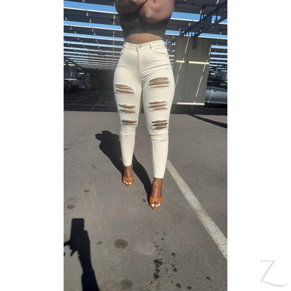Buy-Ladies High Rise Super Stretchy Super Skinny Strong Denim Jeans | Ripped | "Zia"-Online-in South Africa-on Zalemart