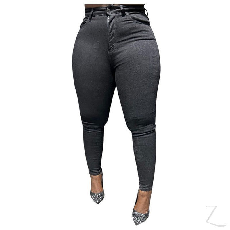 Buy-Ladies High Rise Super Stretchy Super Skinny Super Strong Denim Jeans | Plain | "Fele"-Black-26-Online-in South Africa-on Zalemart