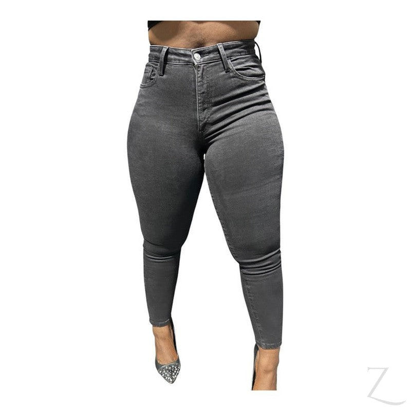 Buy-Ladies High Rise Super Stretchy Super Skinny Super Strong Denim Jeans | Plain | "Futhi"-Dark Grey-26-Online-in South Africa-on Zalemart