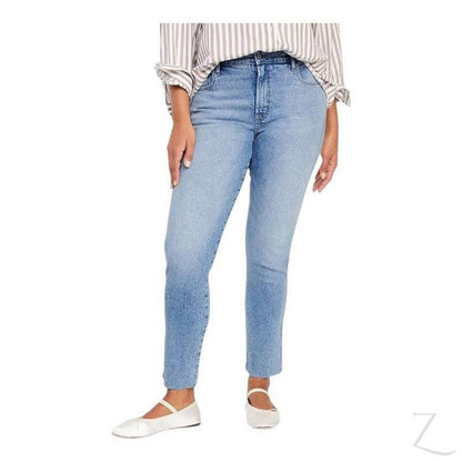 Buy-Ladies High Rise Super Strong Slightly Stretchy Slim Fit Denim Jeans With Cropped Hem | Plain | "Samina"-Blue-24-Regular-Online-in South Africa-on Zalemart