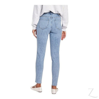 Buy-Ladies High Rise Super Strong Slightly Stretchy Slim Fit Denim Jeans With Cropped Hem | Plain | "Samina"-Online-in South Africa-on Zalemart