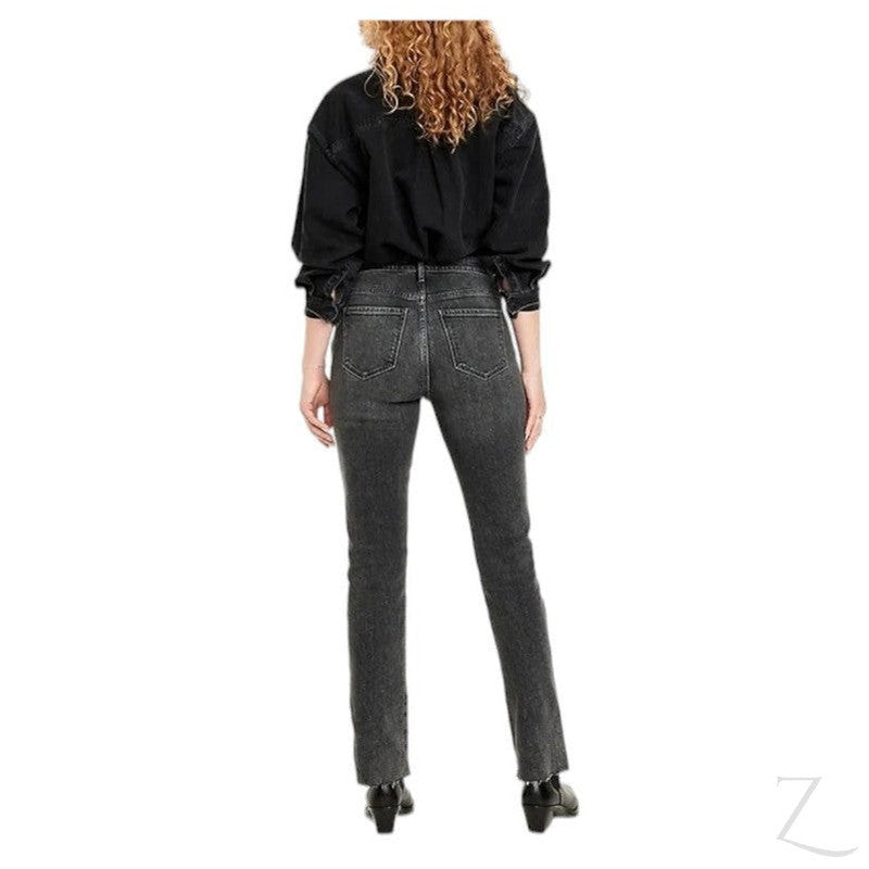 Buy-Ladies High Rise Super Strong Slightly Stretchy Slim Fit Denim Jeans With Cropped Hem | Plain | "Samina"-Online-in South Africa-on Zalemart