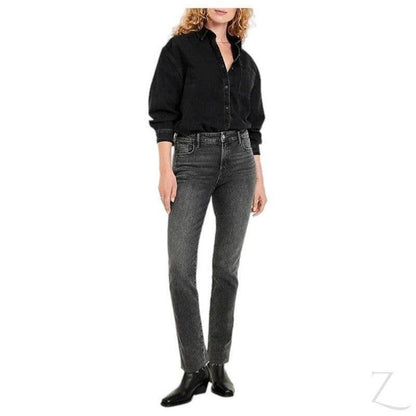 Buy-Ladies High Rise Super Strong Slightly Stretchy Slim Fit Denim Jeans With Cropped Hem | Plain | "Samina"-Online-in South Africa-on Zalemart