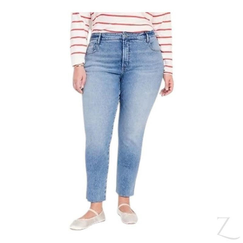 Buy-Ladies High Rise Super Strong Slightly Stretchy Slim Fit Denim Jeans With Cropped Hem | Plain | "Samina"-Online-in South Africa-on Zalemart