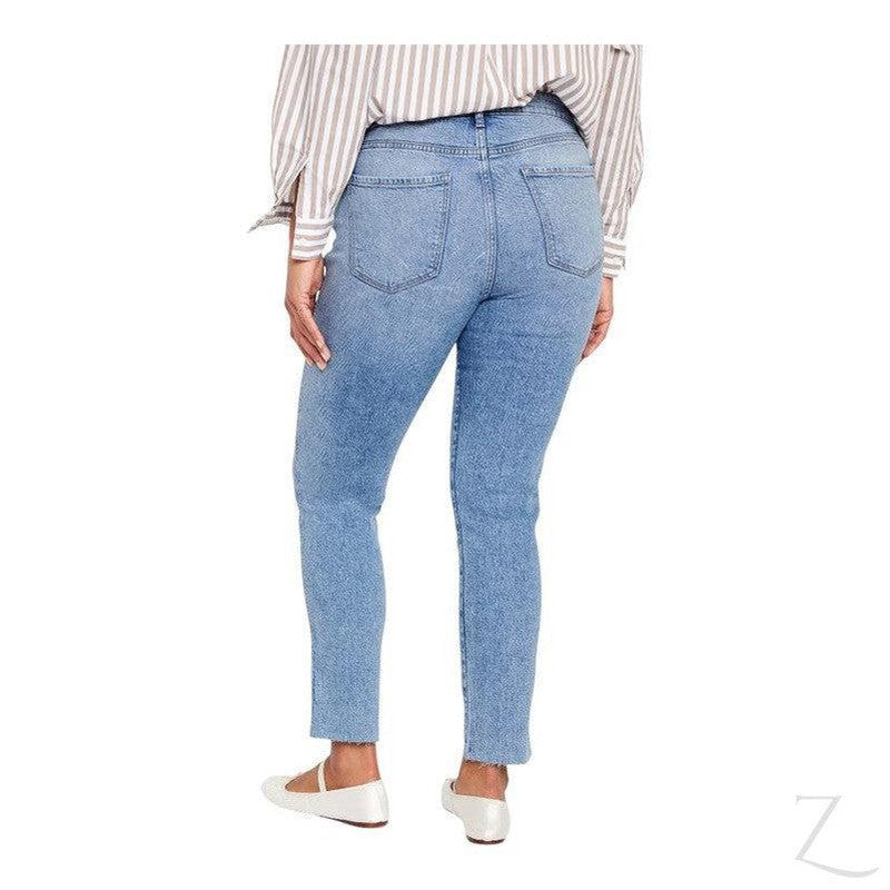 Buy-Ladies High Rise Super Strong Slightly Stretchy Slim Fit Denim Jeans With Cropped Hem | Plain | "Samina"-Online-in South Africa-on Zalemart