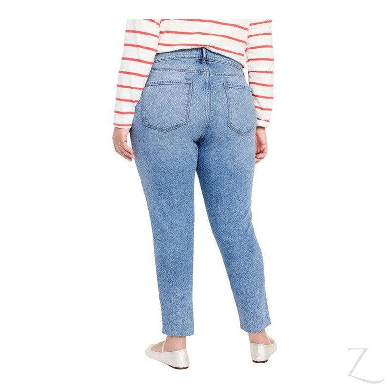 Buy-Ladies High Rise Super Strong Slightly Stretchy Slim Fit Denim Jeans With Cropped Hem | Plain | "Samina"-Online-in South Africa-on Zalemart