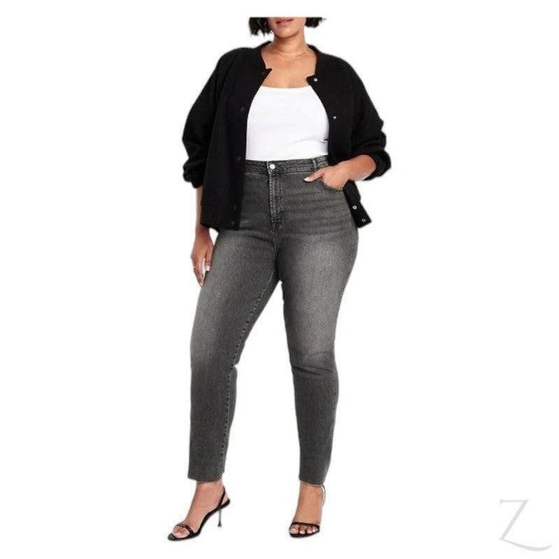 Buy-Ladies High Rise Super Strong Slightly Stretchy Slim Fit Denim Jeans With Cropped Hem | Plain | "Samina"-Online-in South Africa-on Zalemart