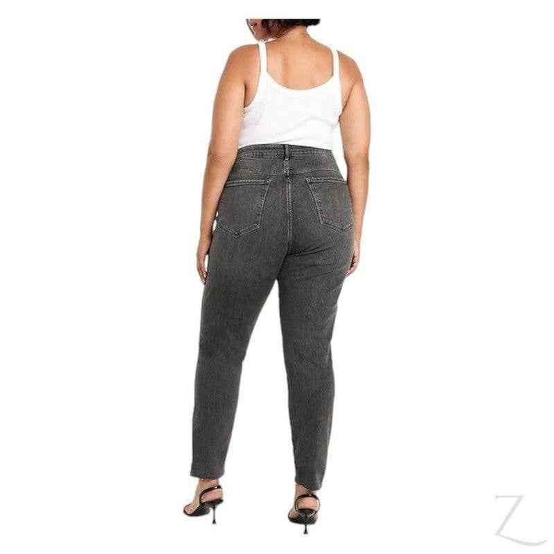 Buy-Ladies High Rise Super Strong Slightly Stretchy Slim Fit Denim Jeans With Cropped Hem | Plain | "Samina"-Online-in South Africa-on Zalemart