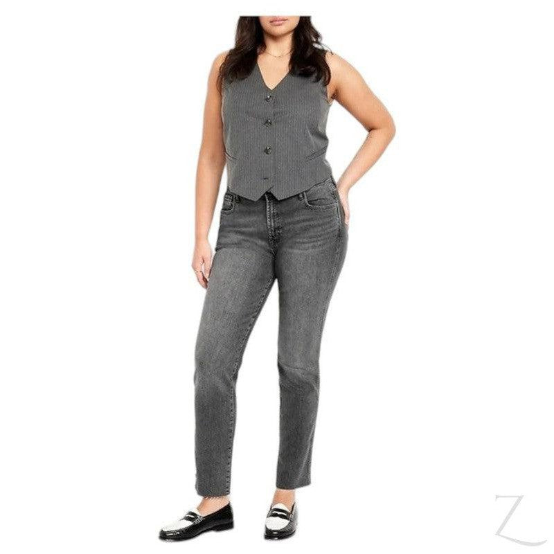 Buy-Ladies High Rise Super Strong Slightly Stretchy Slim Fit Denim Jeans With Cropped Hem | Plain | "Samina"-Online-in South Africa-on Zalemart