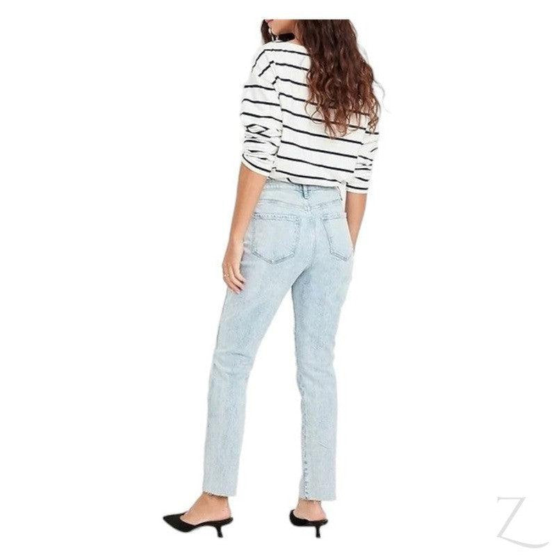 Buy-Ladies High Rise Super Strong Slightly Stretchy Slim Fit Denim Jeans With Cropped Hem | Ripped | "Samina"-Online-in South Africa-on Zalemart