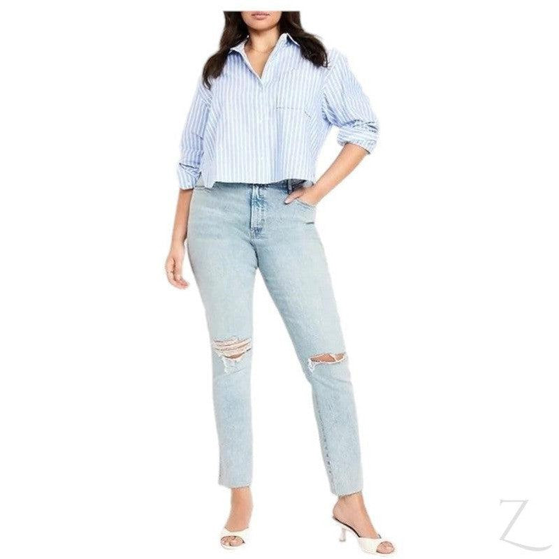 Buy-Ladies High Rise Super Strong Slightly Stretchy Slim Fit Denim Jeans With Cropped Hem | Ripped | "Samina"-Online-in South Africa-on Zalemart