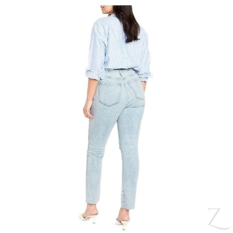 Buy-Ladies High Rise Super Strong Slightly Stretchy Slim Fit Denim Jeans With Cropped Hem | Ripped | "Samina"-Online-in South Africa-on Zalemart