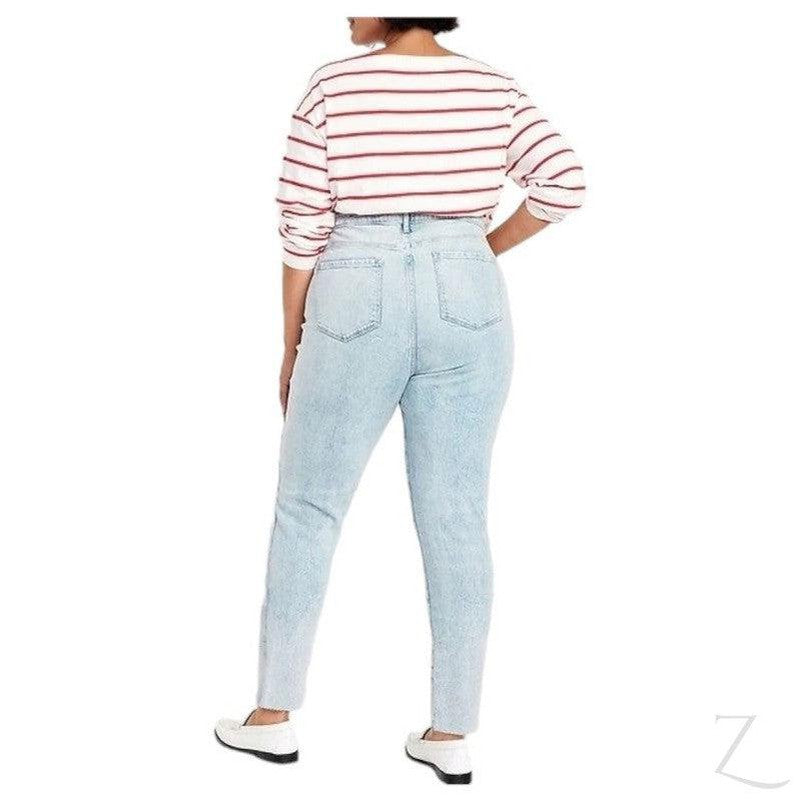 Buy-Ladies High Rise Super Strong Slightly Stretchy Slim Fit Denim Jeans With Cropped Hem | Ripped | "Samina"-Online-in South Africa-on Zalemart