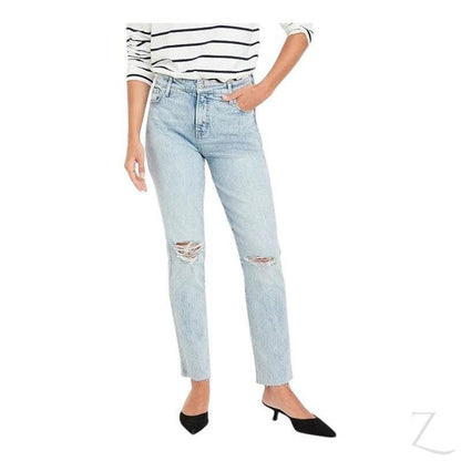 Buy-Ladies High Rise Super Strong Slightly Stretchy Slim Fit Denim Jeans With Cropped Hem | Ripped | "Samina"-Online-in South Africa-on Zalemart