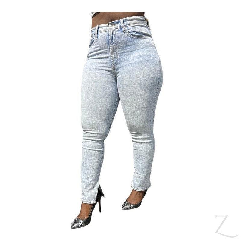 Buy-Ladies High Rise Super Strong Stretchy Vintage Slim Denim Jeans | Slit Hem | "Bobo"-Light Blue-24-Online-in South Africa-on Zalemart