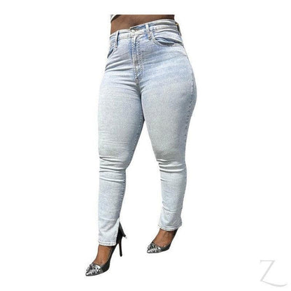 Buy-Ladies High Rise Super Strong Stretchy Vintage Slim Denim Jeans | Slit Hem | "Bobo"-Light Blue-24-Online-in South Africa-on Zalemart