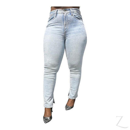 Buy-Ladies High Rise Super Strong Stretchy Vintage Slim Denim Jeans | Slit Hem | "Bobo"-Online-in South Africa-on Zalemart