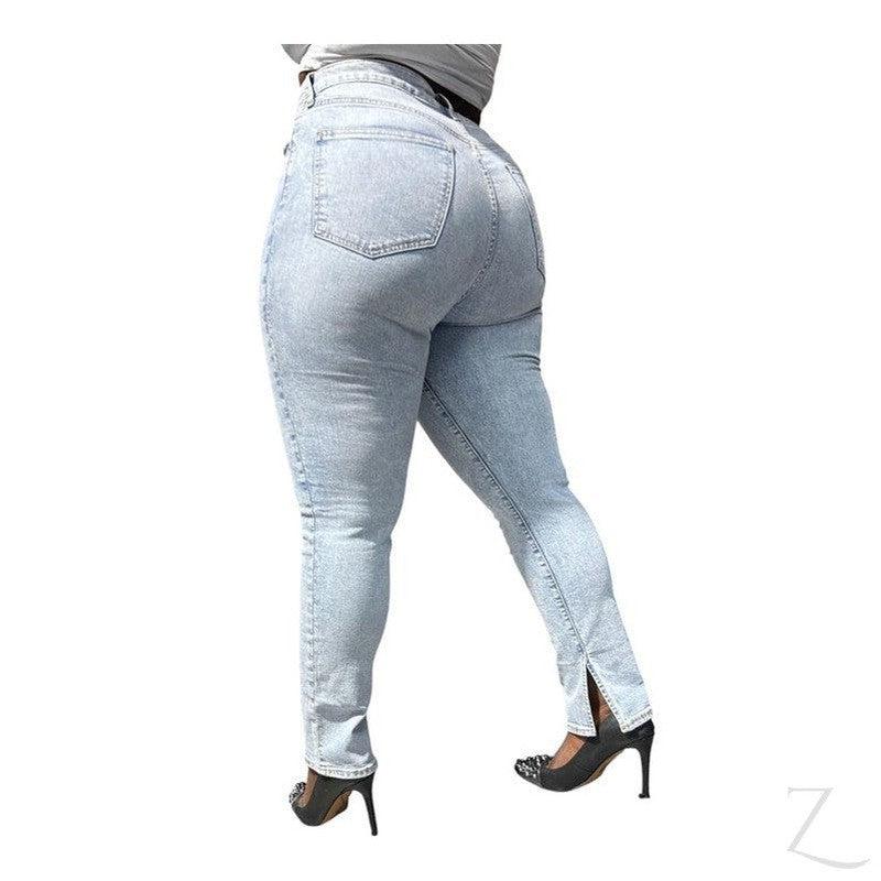 Buy-Ladies High Rise Super Strong Stretchy Vintage Slim Denim Jeans | Slit Hem | "Bobo"-Online-in South Africa-on Zalemart