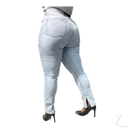 Buy-Ladies High Rise Super Strong Stretchy Vintage Slim Denim Jeans | Slit Hem | "Bobo"-Online-in South Africa-on Zalemart