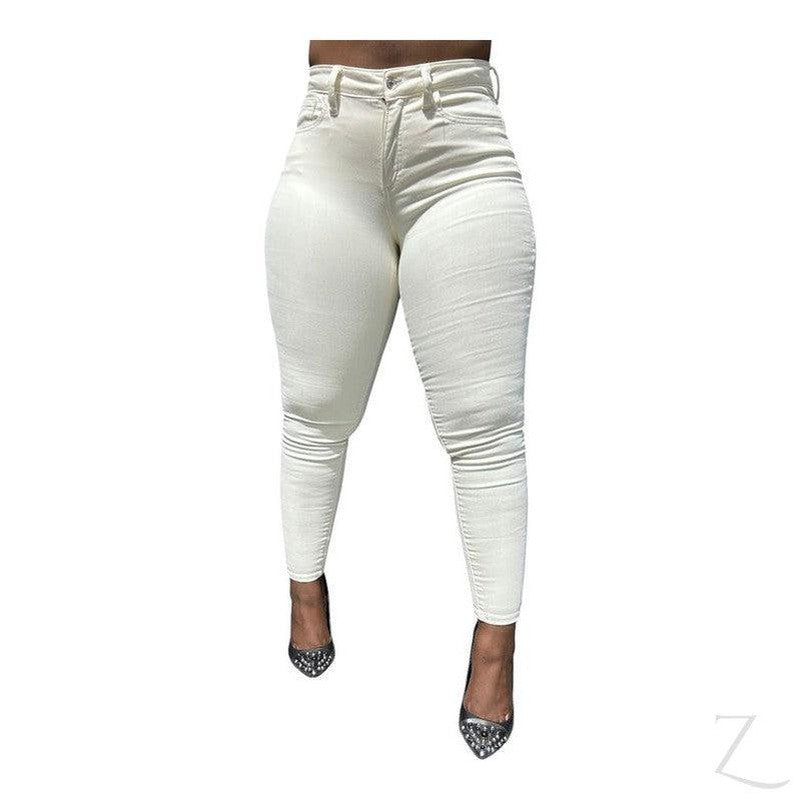 Buy-Ladies High Rise Super Strong Super Skinny Stretchy Denim Jeans | Plain | "Futhi"-Cream White-26-Online-in South Africa-on Zalemart