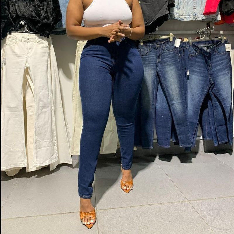 Buy-Ladies High Waist Slightly Stretchy Strong Regular Fit Denim Jeans | Long | "Mina"-Online-in South Africa-on Zalemart