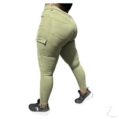 Buy-Ladies High Waist Super Skinny Strong Stretchy Cargo Pants | Zip Detail | "Oola"-Online-in South Africa-on Zalemart