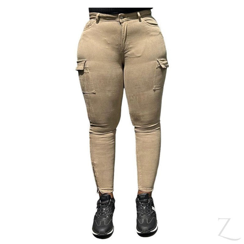 Buy-Ladies High Waist Super Skinny Strong Stretchy Cargo Pants | Zip Detail | "Oola"-Online-in South Africa-on Zalemart