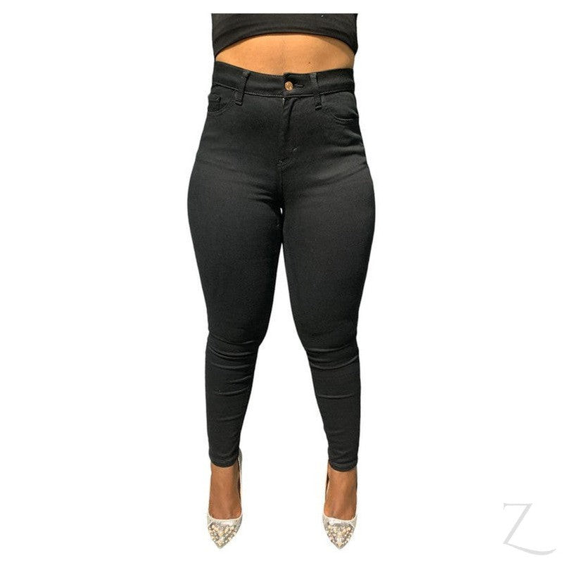 Buy-Ladies High Waist Super Stretchy Strong Skinny Denim Jeans | Plain | "Roo"-Black-32-Regular-Online-in South Africa-on Zalemart