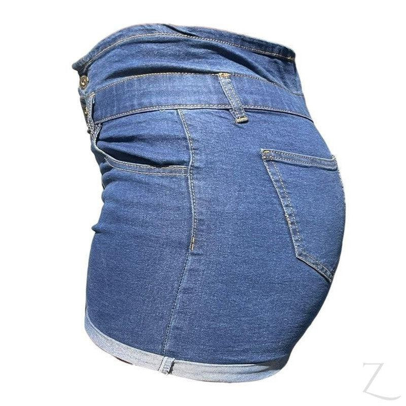 Blue Double Button Denim Mini Shorts High Stretch Low Waist - Temu