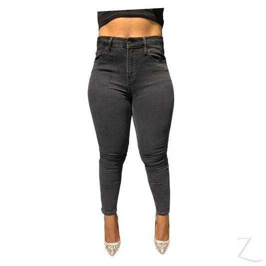 Buy-Ladies High Waist Super Strong Slightly Stretchy Skinny Denim Jeans | Plain | "Roo"-Charcoal Black-30-Regular-Online-in South Africa-on Zalemart