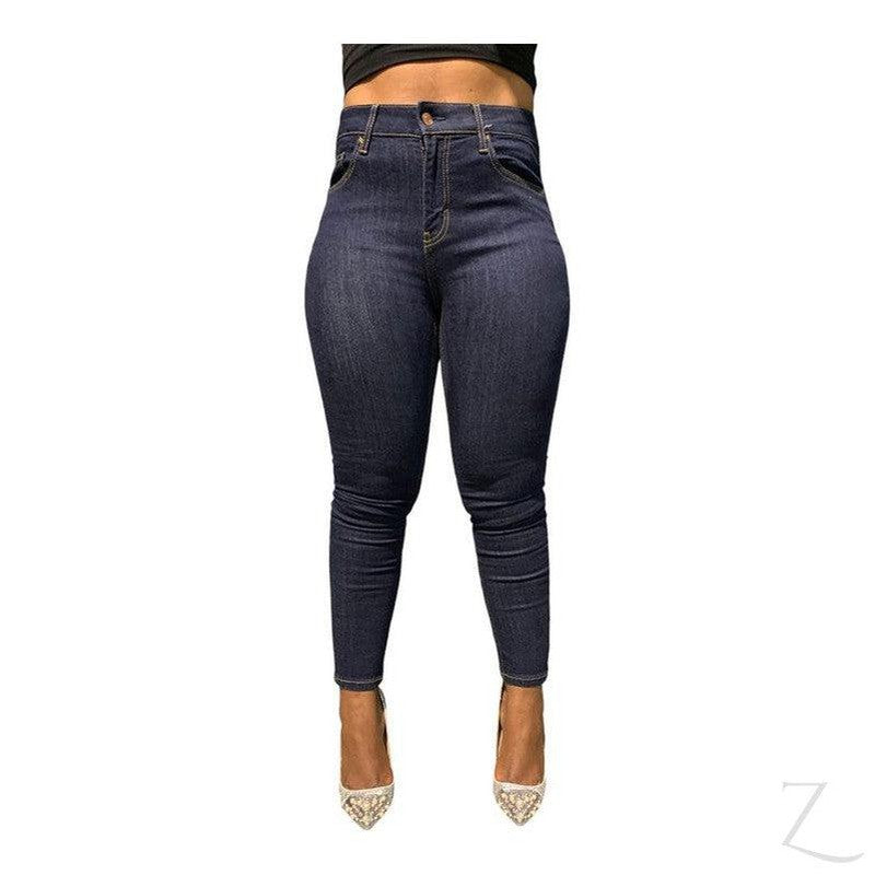 Buy-Ladies High Waist Super Strong Stretchy Skinny Denim Jeans | Plain | "Roo"-Navy Blue-24-Regular-Online-in South Africa-on Zalemart