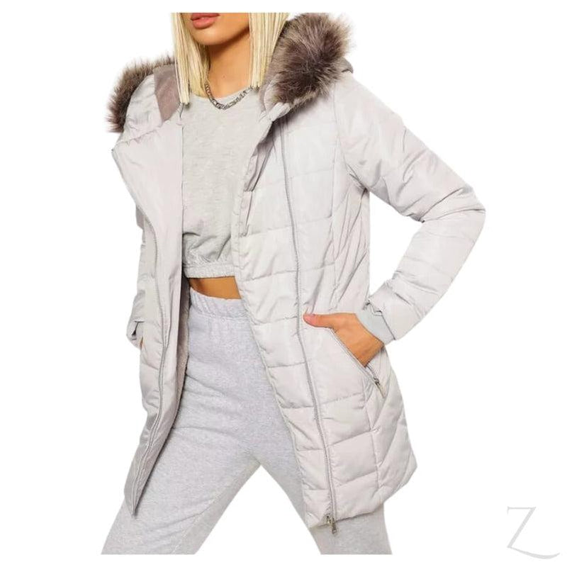 Buy-Ladies Hooded Parka Jacket | Faux Fur Trim | "Moya"-Silver Grey-XXS-Online-in South Africa-on Zalemart