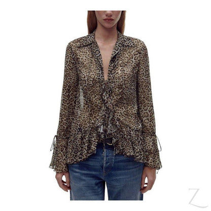 Buy-Ladies Sheer Blouse with Raffles | Leopard Print | "Zia"-Online-in South Africa-on Zalemart