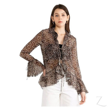 Buy-Ladies Sheer Blouse with Raffles | Leopard Print | "Zia"-Online-in South Africa-on Zalemart