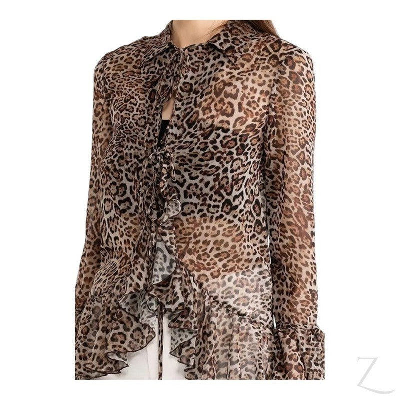 Buy-Ladies Sheer Blouse with Raffles | Leopard Print | "Zia"-Online-in South Africa-on Zalemart