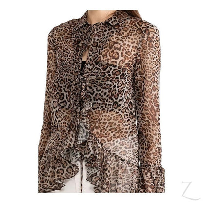 Buy-Ladies Sheer Blouse with Raffles | Leopard Print | "Zia"-Online-in South Africa-on Zalemart