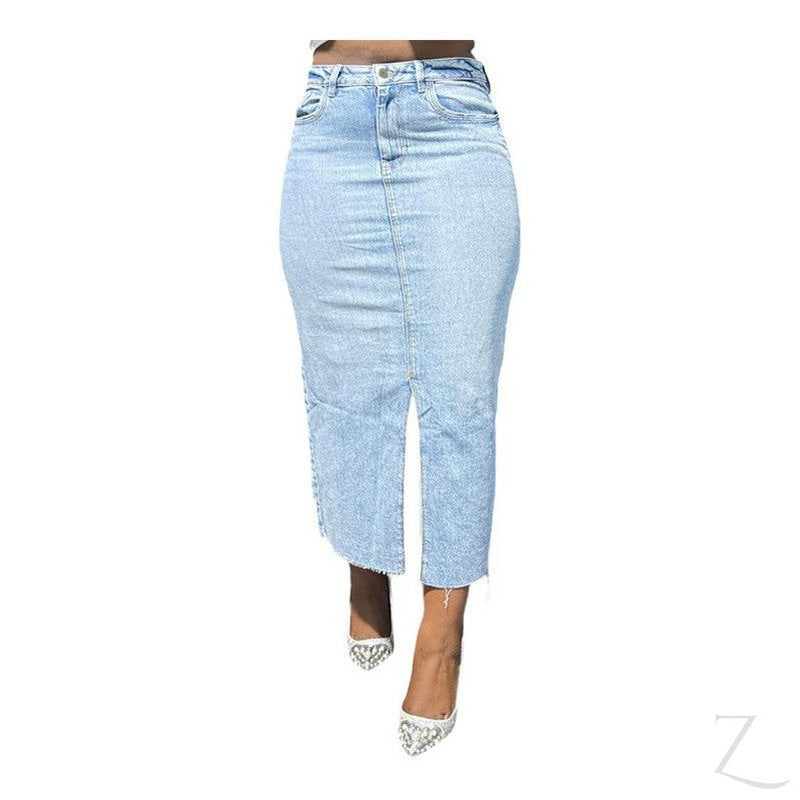 Buy-Ladies Strong Pencil Cropped Denim Skirt | Maxi | "Zana"-Light Blue-30-Online-in South Africa-on Zalemart