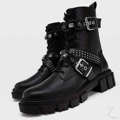 Buy-Ladies Studded Chunky Ankle Boots | Buckle-Up | "Sia"-Online-in South Africa-on Zalemart