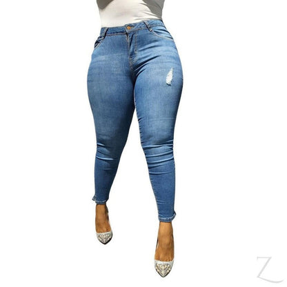 Buy-Ladies Super Skinny Stretchy Strong Ripped Denim Jeans | Slit Hem | "Bobo"-Online-in South Africa-on Zalemart