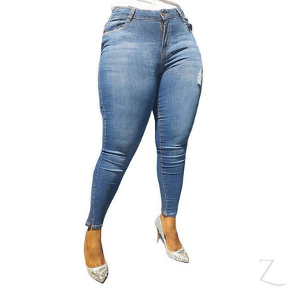 Buy-Ladies Super Skinny Stretchy Strong Ripped Denim Jeans | Slit Hem | "Bobo"-Online-in South Africa-on Zalemart