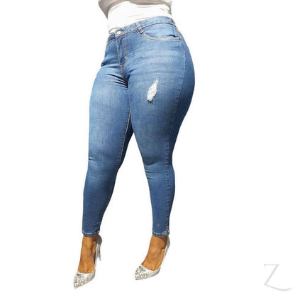 Buy-Ladies Super Skinny Stretchy Strong Ripped Denim Jeans | Slit Hem | "Bobo"-Online-in South Africa-on Zalemart