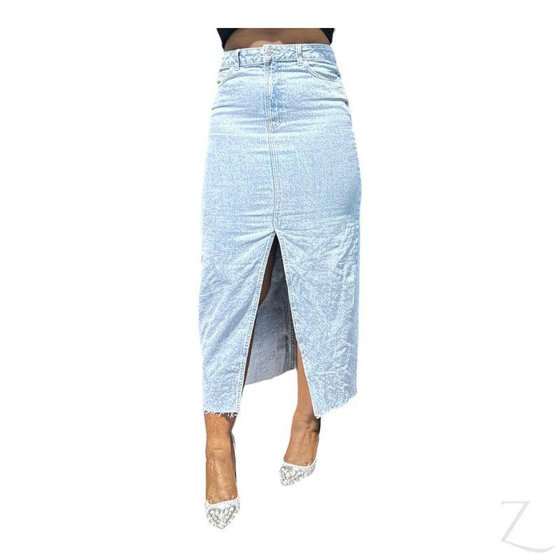 Buy-Ladies Super Strong Cropped Pencil Denim Skirt | Maxi | "Mina"-Light Blue-28-Online-in South Africa-on Zalemart