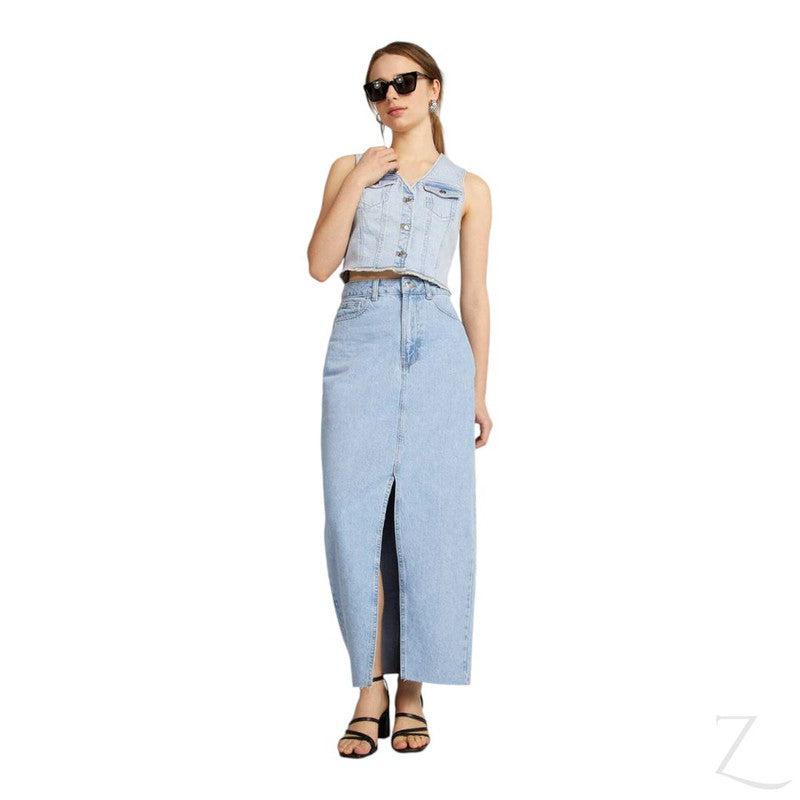 Buy-Ladies Super Strong Cropped Pencil Denim Skirt | Maxi | "Mina"-Online-in South Africa-on Zalemart