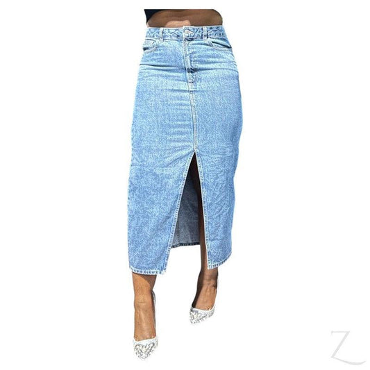 Buy-Ladies Super Strong Plain Pencil Denim Skirt | Maxi | "Mina"-Blue-28-Online-in South Africa-on Zalemart